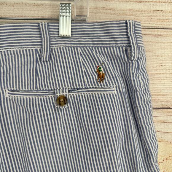 Polo Ralph Lauren Stretch Straight Fit Seersucker Striped Shorts Men's 40 Blue - Picture 4 of 10